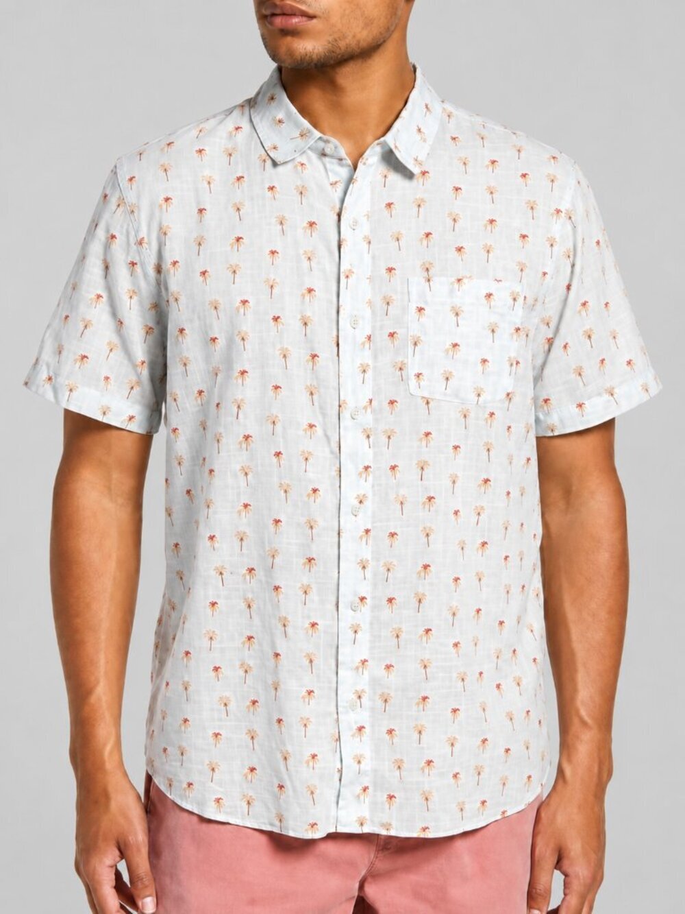 Marine Layer Bolton Palm Print Short Sleeve Button Front Shirt Mens SZ Medium
